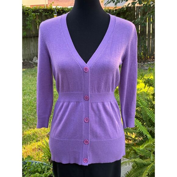 Ann Taylor SZ S Lilac Purple Wool Blend Button Down Cardigan Sweater - Picture 1 of 6